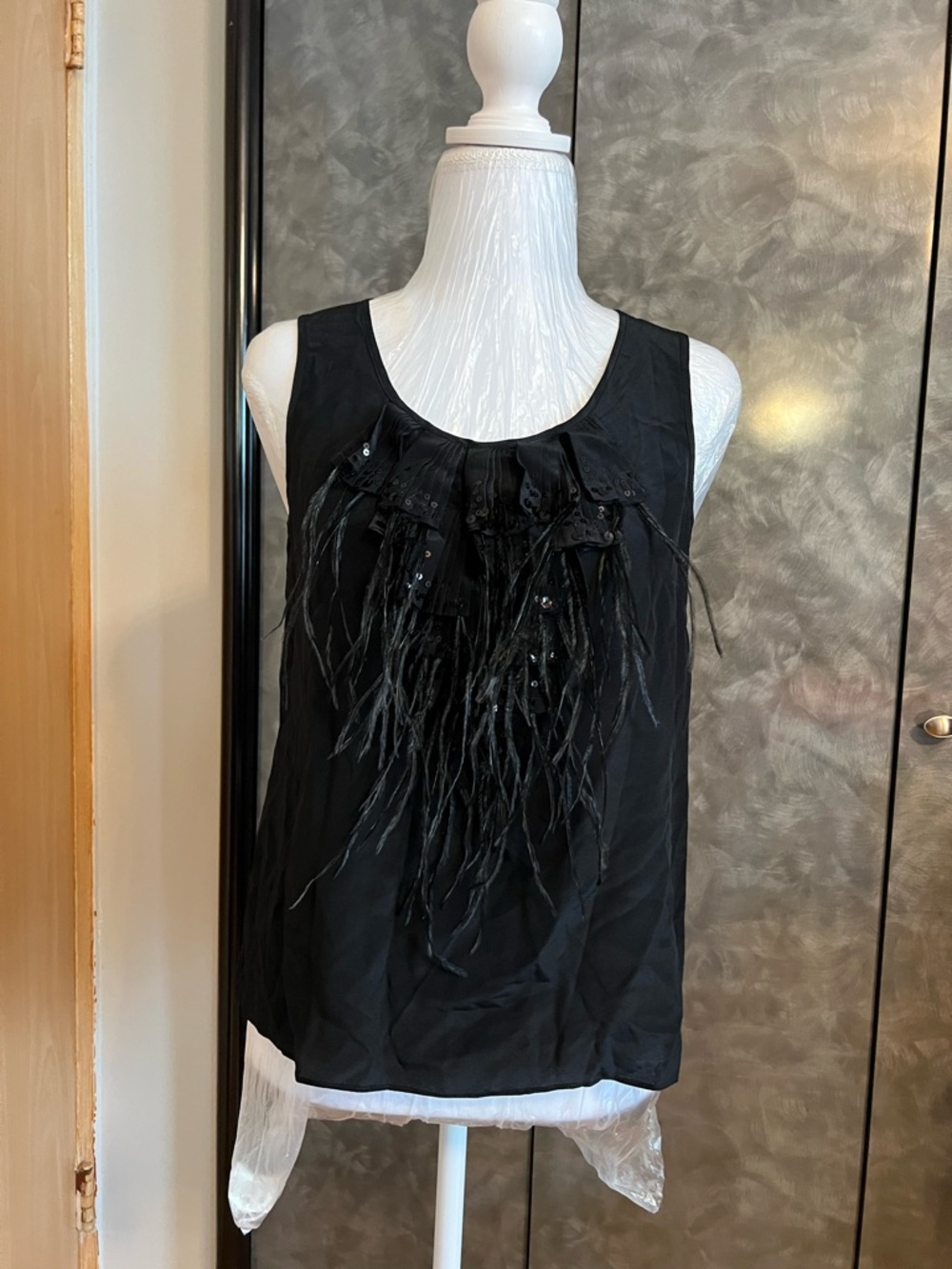Talbots Black Feather-Trim Sleeveless Camisole